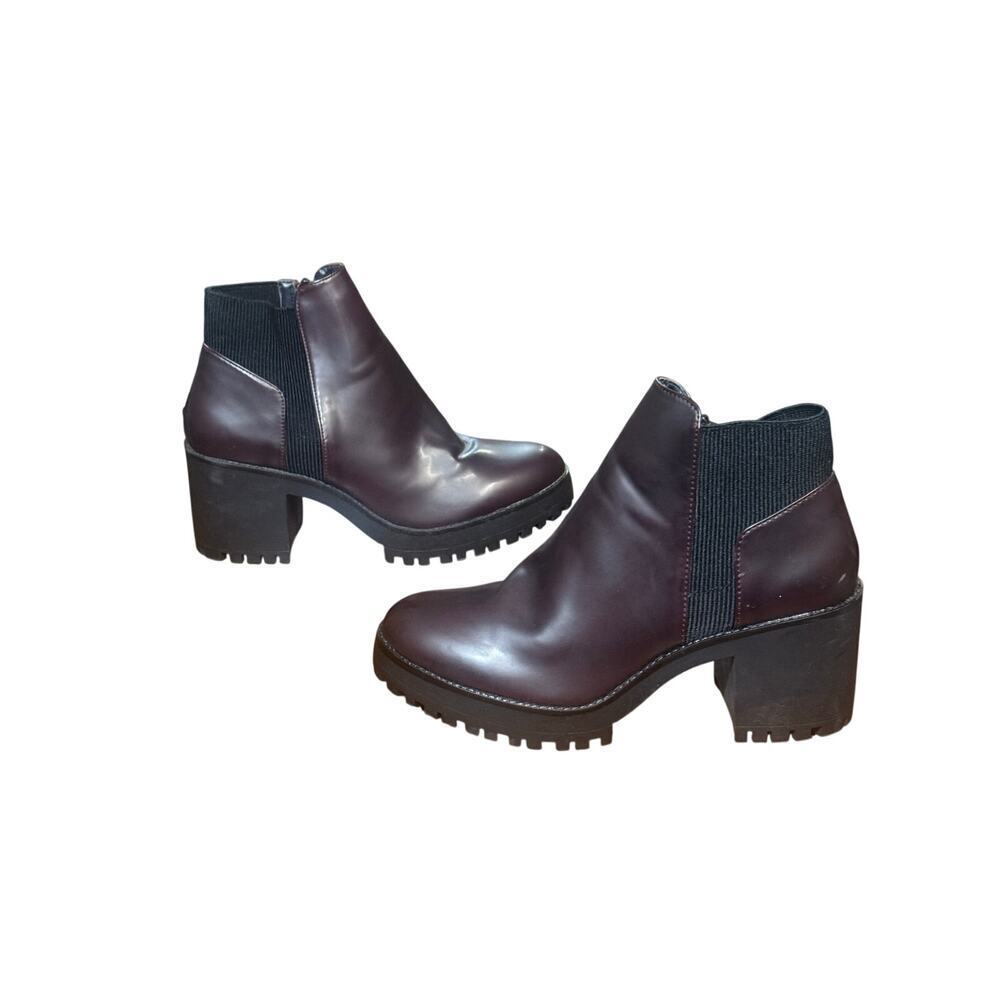 Zara Burgundy Ankle Boots Lug Sole size 41 euro